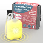 ZenSpire Pocket allumé devant sa boîte et sa pochette de transport